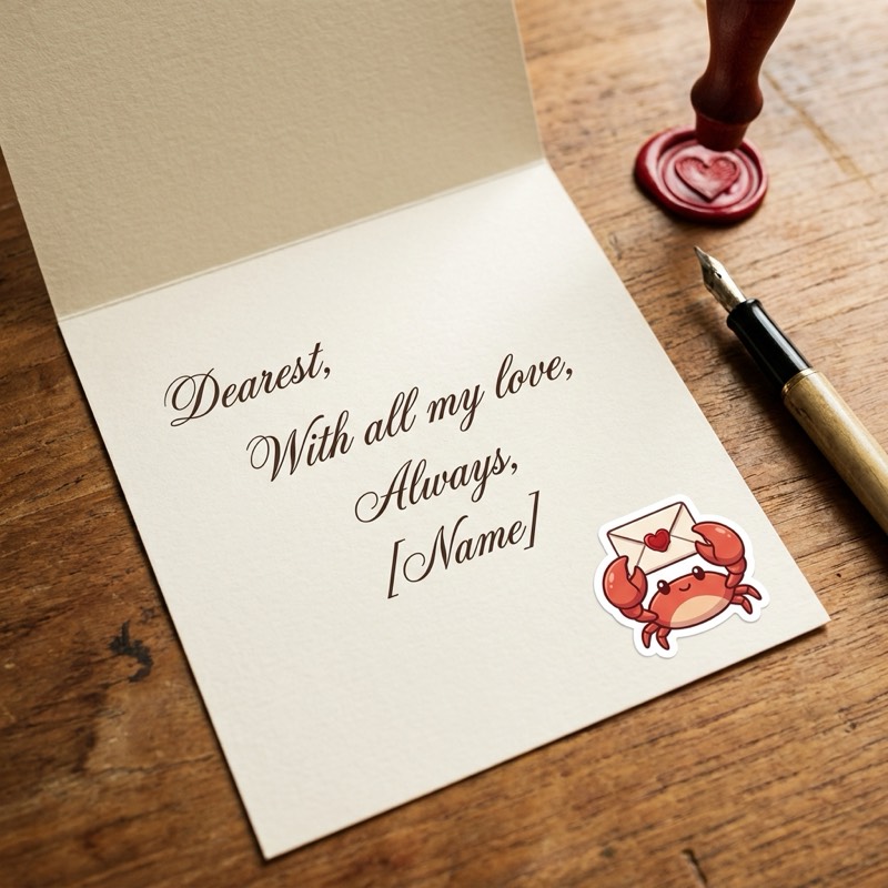 Handwritten card with crab sticker